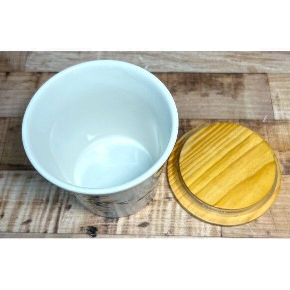 Ceramic Jar With Floral & Bird Design Wooden Tall Decorative Jar - Picture 5 of 7